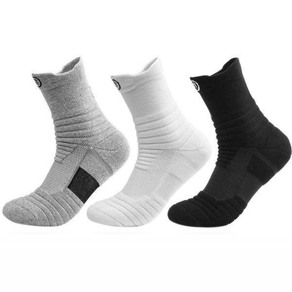 3-Pair: Men's Thick Towel Bottom Breathable Sweat-absorbent Outdoor Sports Running Socks Elite Basketball Sports Socks