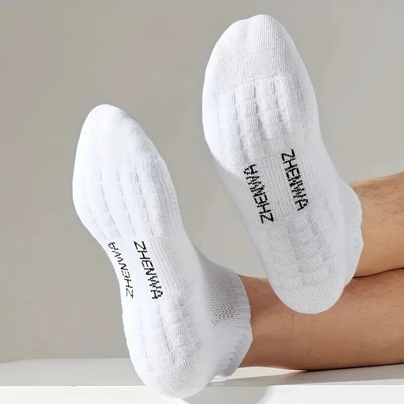 5-Pairs: Casual Ankle Boat Socks With Towel Bottom