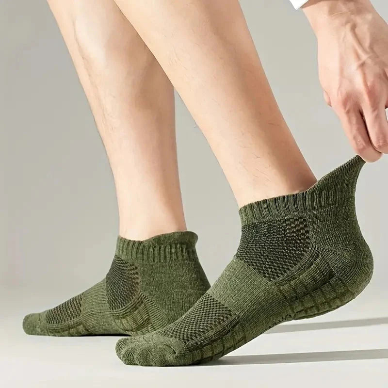 5-Pairs: Casual Ankle Boat Socks With Towel Bottom