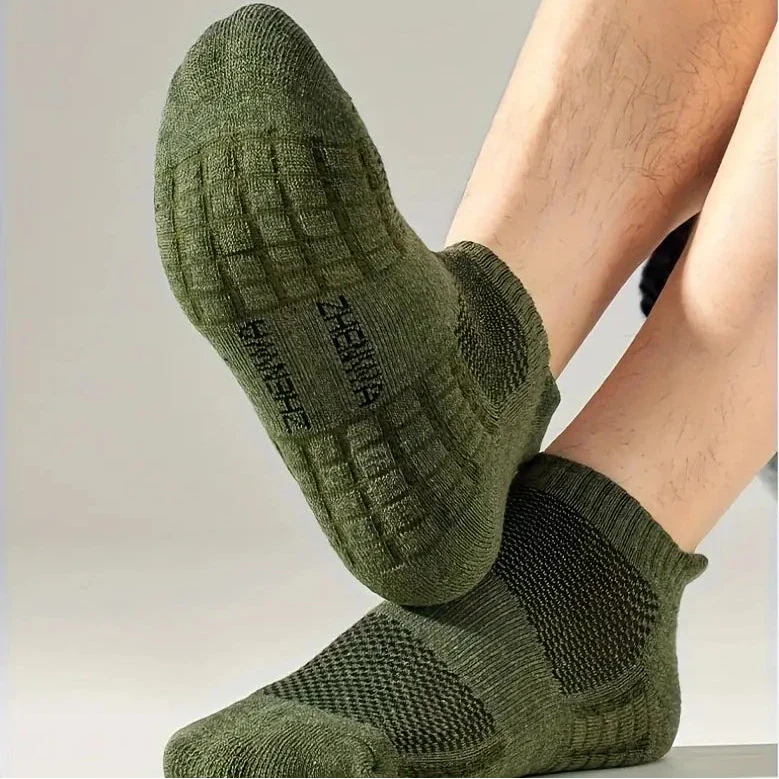5-Pairs: Casual Ankle Boat Socks With Towel Bottom