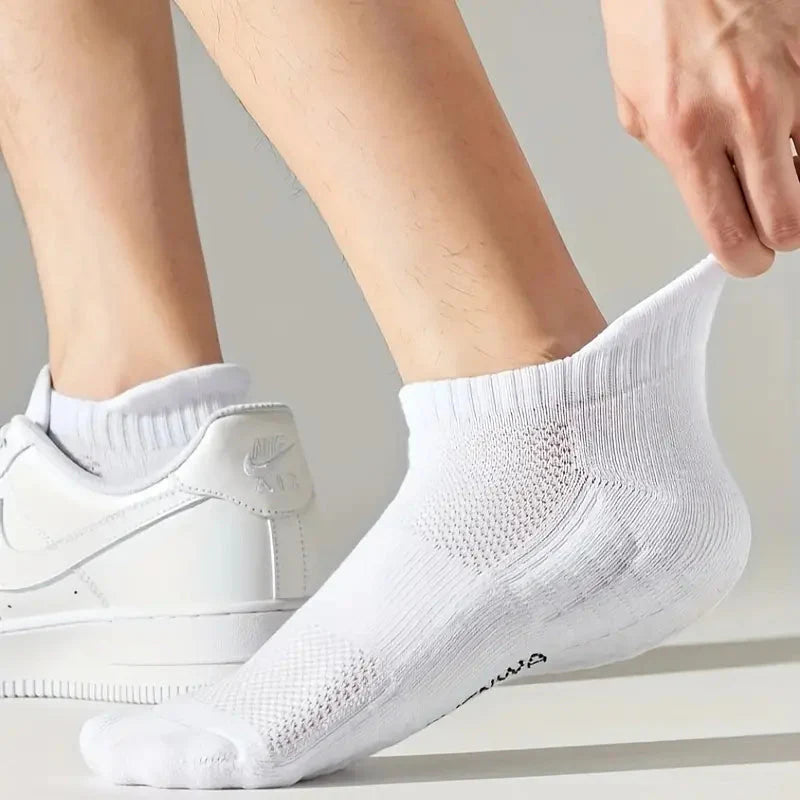 5-Pairs: Casual Ankle Boat Socks With Towel Bottom