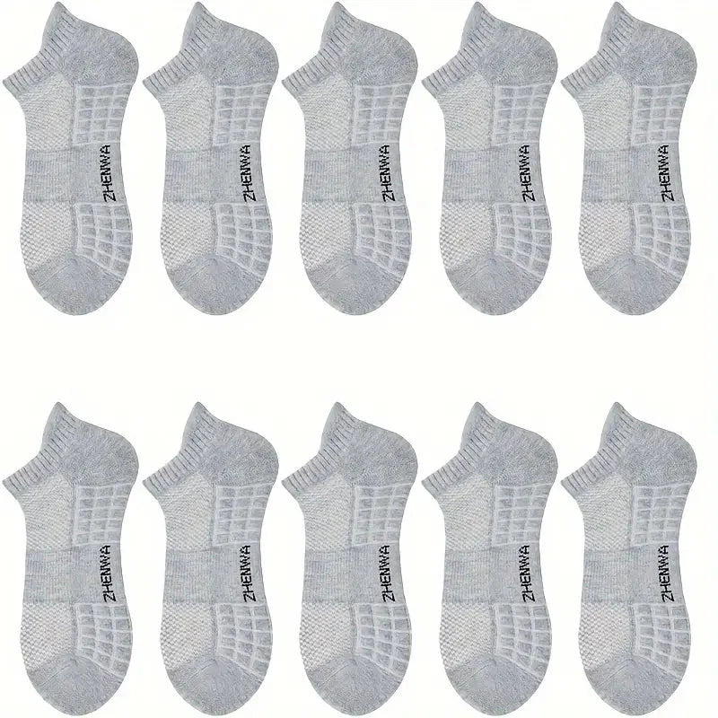 5-Pairs: Casual Ankle Boat Socks With Towel Bottom